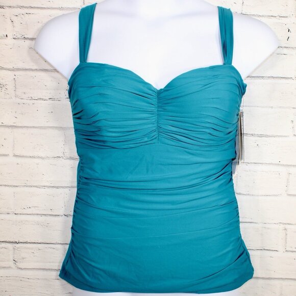 Coco Reef Charisma Underwire Shirred Bandeau Tankini Top Teal Cove Size 38C NWT - Picture 2 of 8